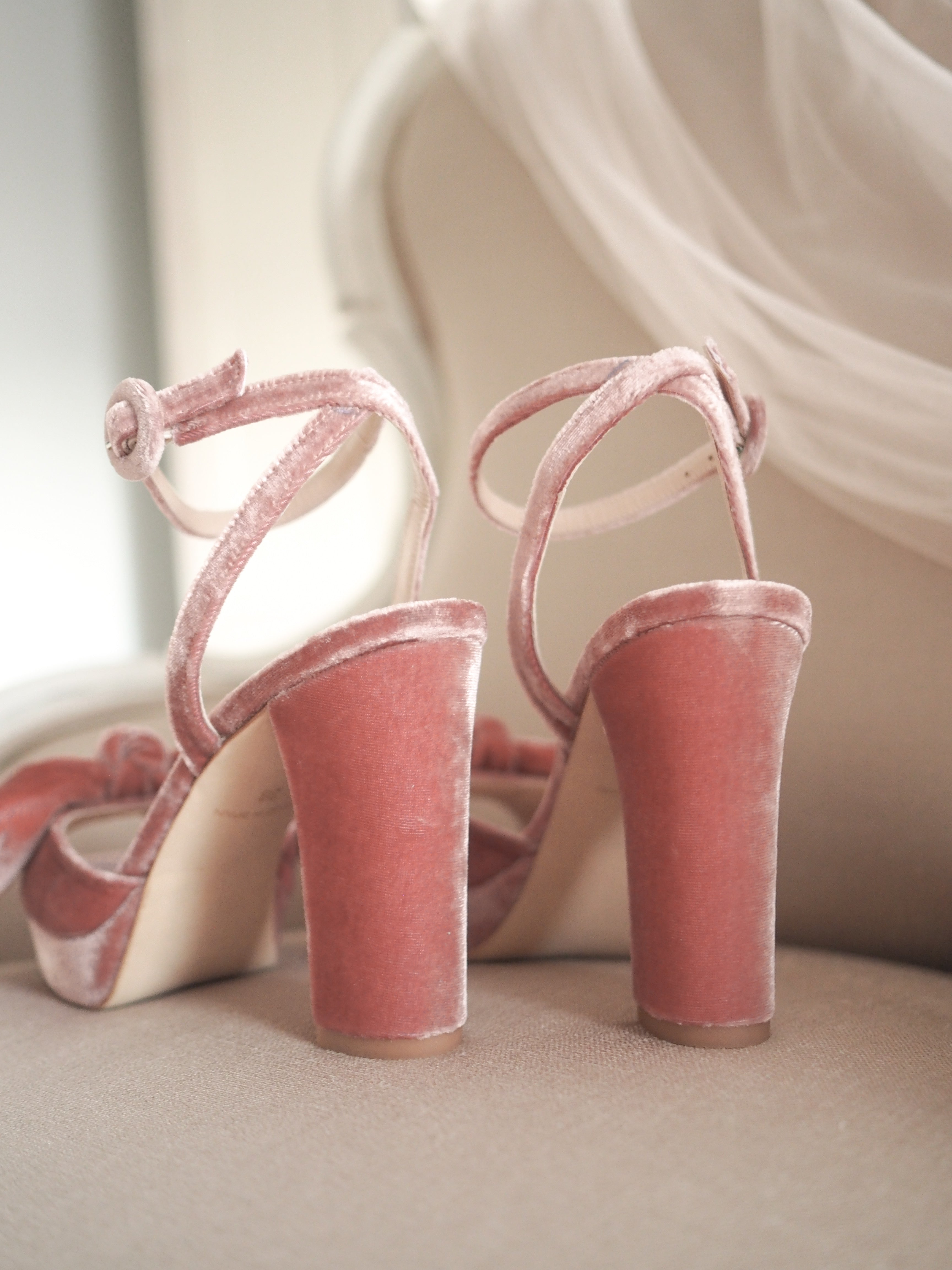 Light pink velvet heels sale